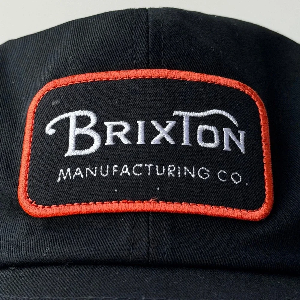 Brixton Manufacturing Co Trucker Snapback Hat Black Patch Logo Cap Retro Skater